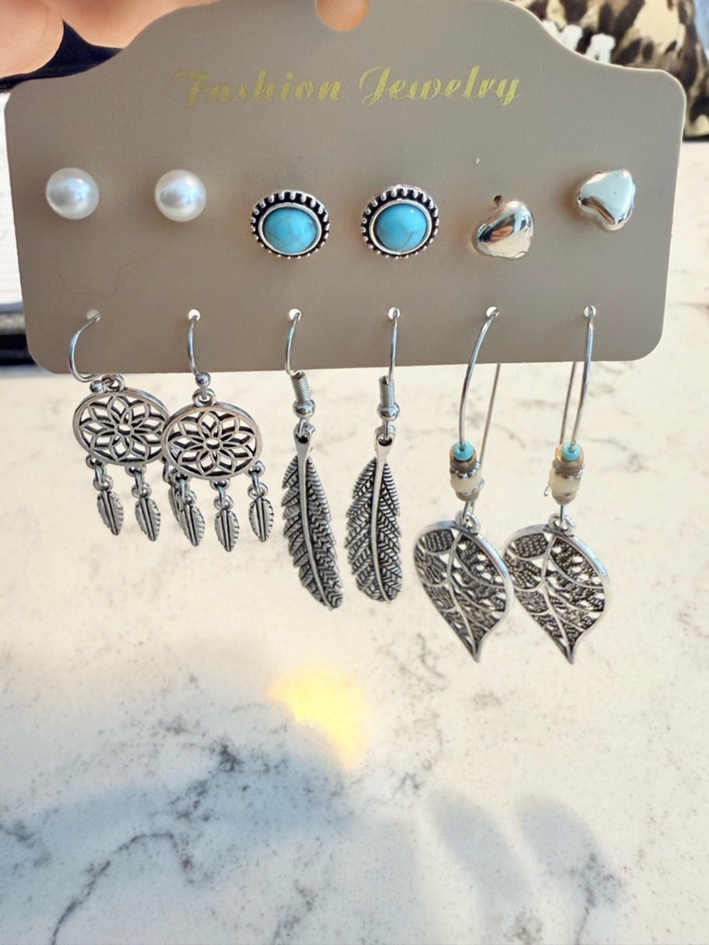 NWT-Jewelry Women’s Silver-Tone Western Earring Set with Turquoise and Pearl - Picture 2 of 3